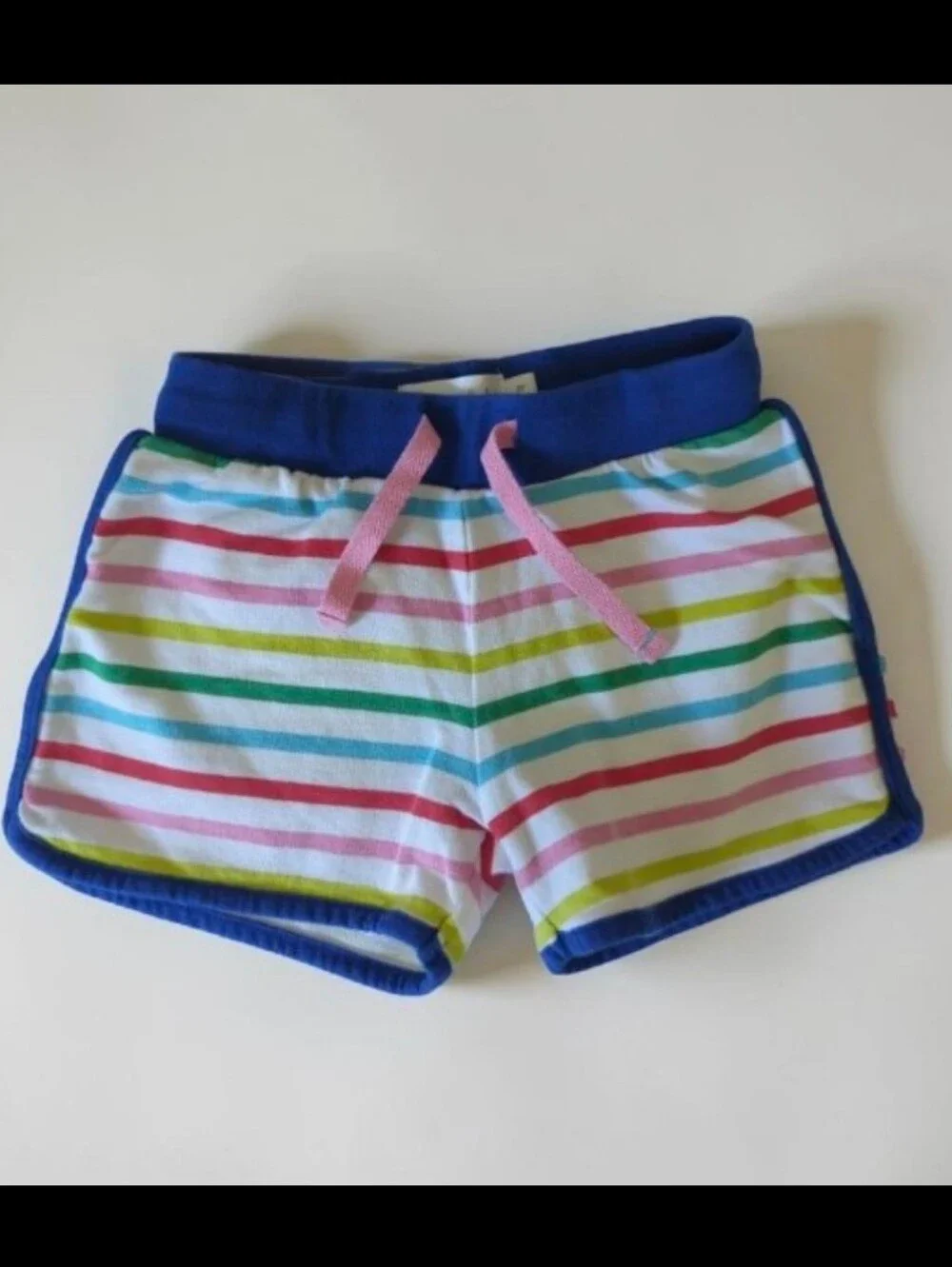 Mini Boden Multicolor Stripe Shorts with Blue Trim